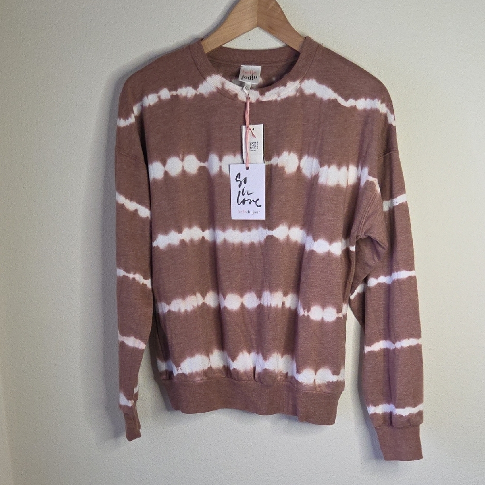 Belle Du Jour Mocha Rose Tie-Dye Sweatshirt Sz L NWT Casual Comfy Weekend Wear